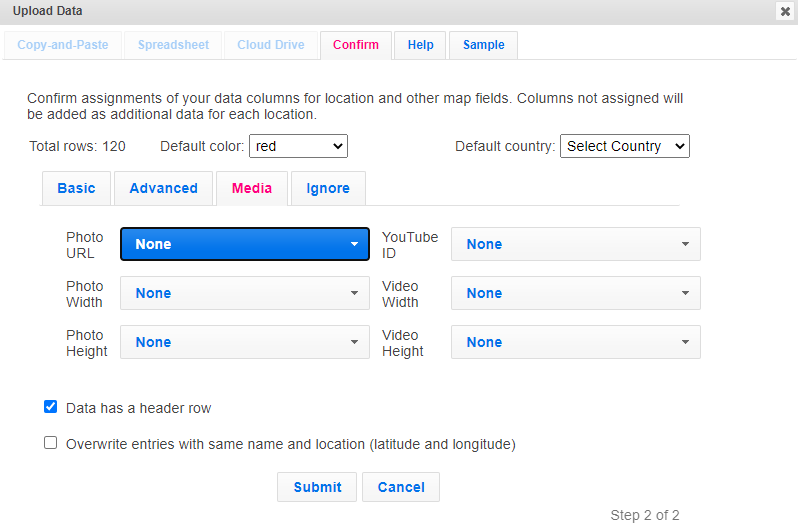 Map Marker entry csv