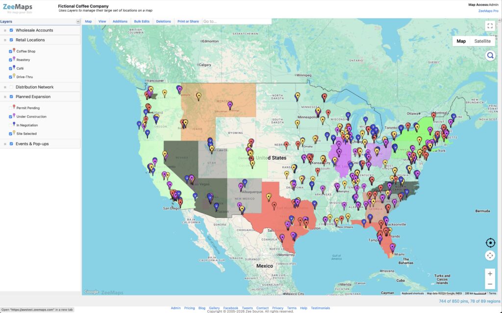 Example Map Layers in ZeeMaps