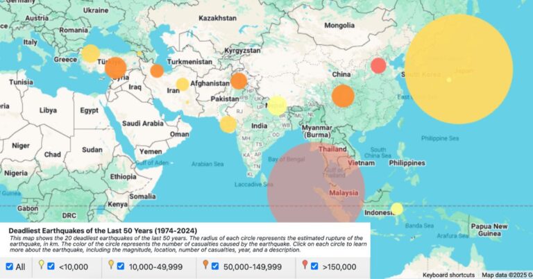 Earthquake Map: The 20 Biggest Quakes of the Last 50 Years