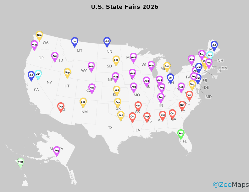 State Fair Map 2026, Created with ZeeMaps